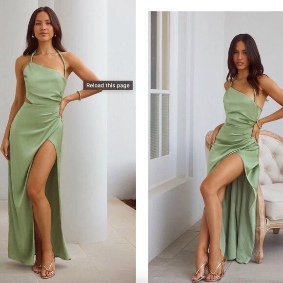 Sage Green Satin Halter Maxi Dress (M) - Picture 2 of 4